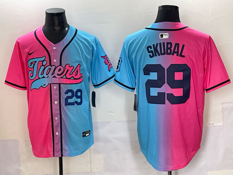 Men 2025 Detroit Tigers #29 Skubal Blue pink Game Nike MLB Jersey style 015->detroit tigers->MLB Jersey